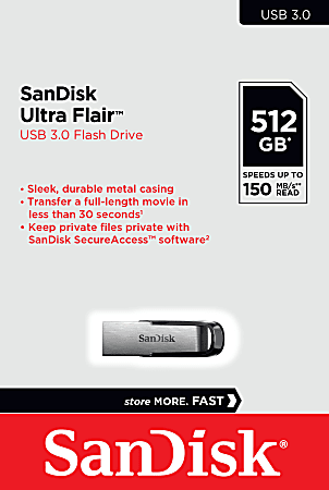 SanDisk Ultra Flair USB 3.0 Flash Drive, 512 GB, Silver