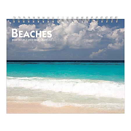 2024 BrownTrout Monthly Double View Easel Calendar, 7-3/8" x 7-1/2", Beaches, January To December