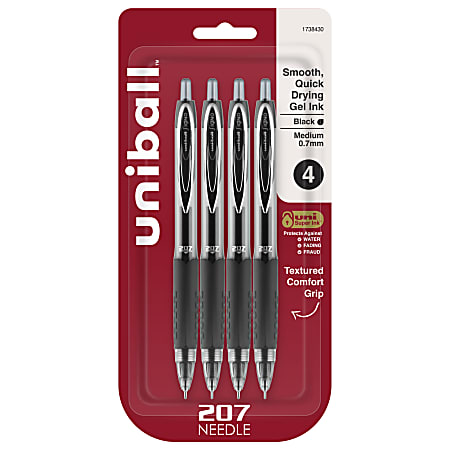 uni ball Signo Gel 207 Retractable Gel Pens Medium Point 0.7 mm Clear  Barrel Black Ink Pack Of 4 Pens - Office Depot