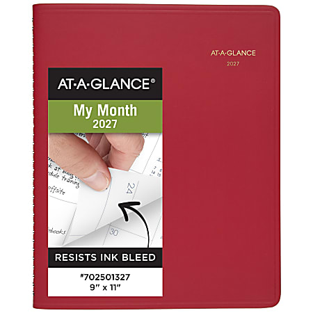 AT-A-GLANCE® 2027 15-Month Monthly Planner, Red, Large, 9" x 11"