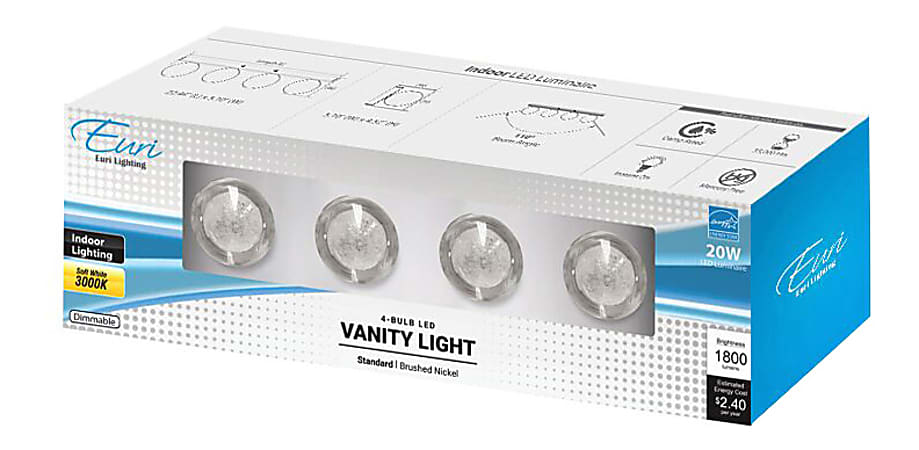 Euri Integrated Indoor LED Vanity Light With Chrome Trim, 4-1/2" x 23", 1800 Lumens, 20 Watts, 3000 Kelvin/Soft White, 1 Each