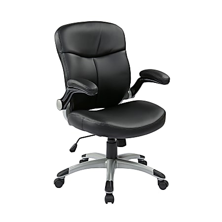 Office Star™ WorkSmart Eco Leather Executive Mid-Back Chair, Black/Silver