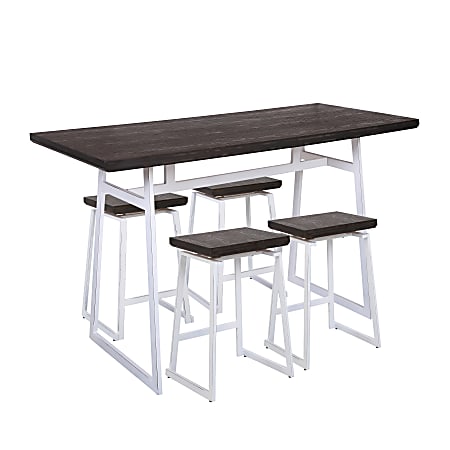 LumiSource Geo Industrial Counter-Height Table With 4 Stools, Vintage White/Espresso
