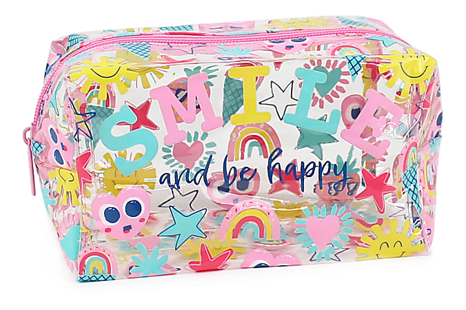 Office Depot&reg; Brand Poly Pencil Pouch, 4" x 7", Clear/Smile