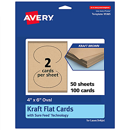 Avery® Print-To-The-Edge Flat Cards With Sure Feed® Technology, 4"x6" Oval, Kraft Brown, Pack Of 100
