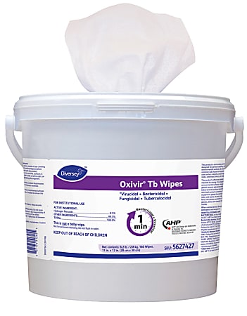 Diversey™ Oxivir® TB Disinfectant Wipes, 11" x 12", White, 160 Wipes Per Bucket, Carton Of 4 Buckets