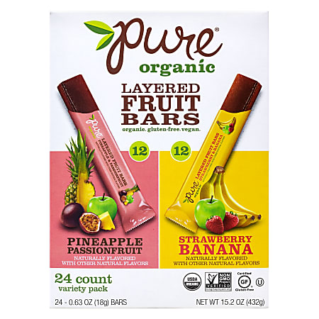 Pure Organic Layered Fruit Bars, 0.63 Oz, Variety, Pack Of 24 Bars