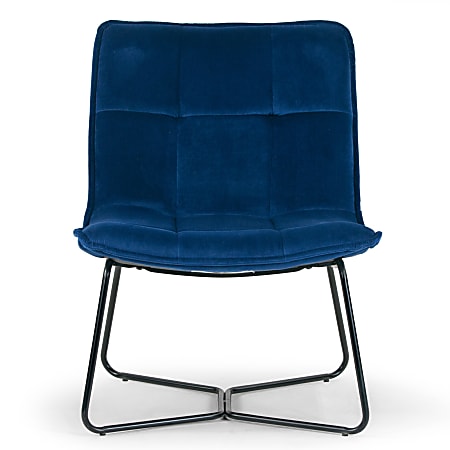 Glamour Home Aurele Velvet Fabric Accent Chair With Metal Legs, Blue
