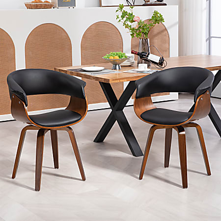 Glamour Home Beale Faux Leather Dining Accent Chair, Black/Walnut