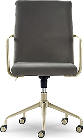 Elle Décor Giselle Modern Ergonomic Fabric Mid-Back Home Office Desk Chair, Light Gray/Gold
