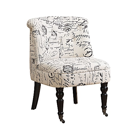 Monarch Specialties Traditional Slipper Accent Chair, Vintage French Script Off-White/Black
