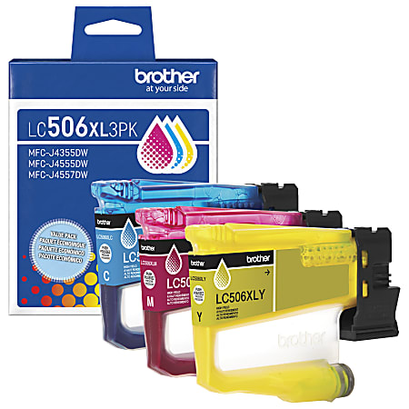 Brother LC506XL3PK Cyan, Magenta, and Yellow High Yield Ink Cartridges, 3-Pack