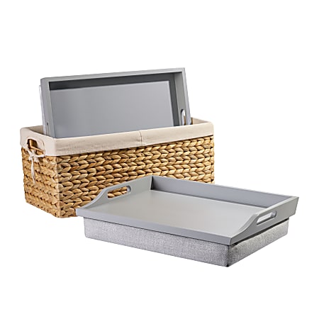 Rossie Home® Lap Tray With Pillow Basket Set, 4-1/8”H x 17-1/2”W x 4-1/8”D, Calming Gray, Set Of 2 Lap Trays