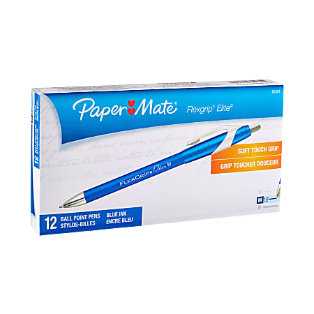 Paper Mate® FlexGrip® Elite™ Retractable Ballpoint Pens, Medium Point, 1.0 mm, Blue Barrel, Blue Ink, Pack Of 12 Pens