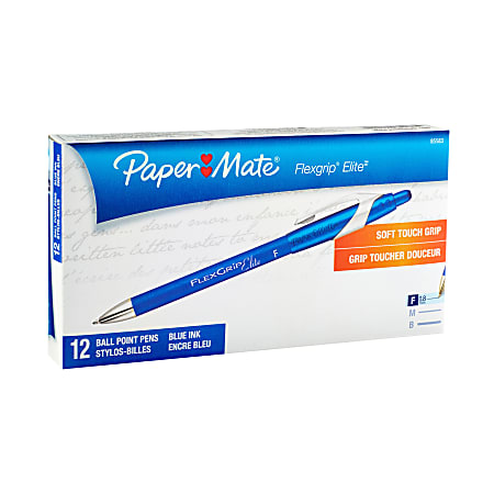 Paper Mate® FlexGrip® Elite™ Retractable Ballpoint Pens, Fine Point, 0.8 mm, Blue Barrel, Blue Ink, Pack Of 12 Pens