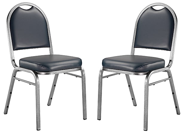 National Public Seating Dome-Back Stacking Banquet Chairs, Vinyl, Midnight Blue/Silvervein, Set Of 2