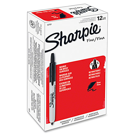 Sharpie Retractable Permanent Markers Fine Point Black Box Of 12 - Office  Depot