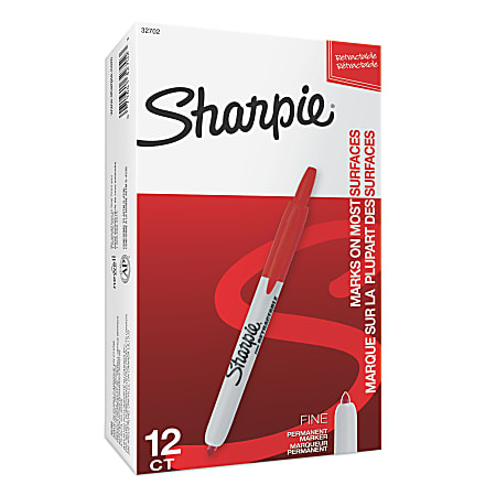 Sharpie® Retractable Permanent Markers, Fine Point, Red, Box Of 12