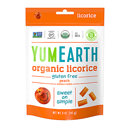 Yummy Earth Organic Gluten-Free Licorice, Peach, 5 Oz, Pack Of 4 Bags