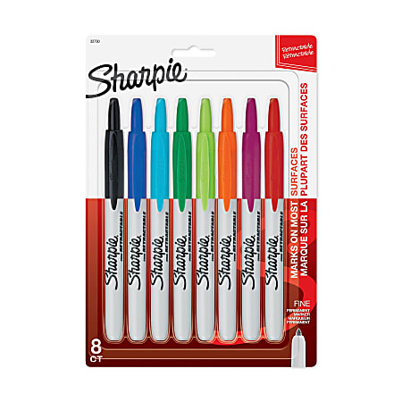 Sharpie® Retractable Permanent Markers, Fine Point, Assorted Colors, Pack Of 8 Markers