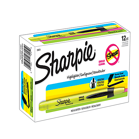 Sharpie® Accent® Retractable Highlighters, Fluorescent Yellow, Pack Of 12