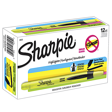 Sharpie® Accent® Retractable Highlighters, Fluorescent Yellow, Pack Of 12