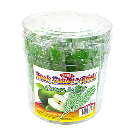 Espeez Rock Candy Sticks, 7", Green Apple, Pack Of 36