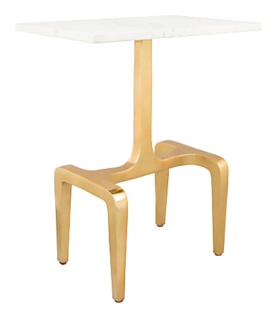 Zuo Modern Clement Aluminum Rectangle End Table, 23”H x 18”W x 12”D, White/Gold
