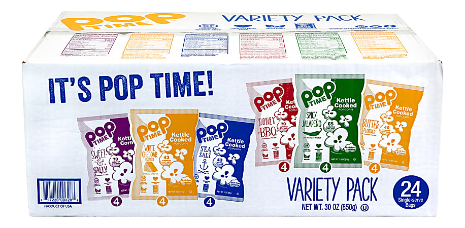 POPtime Kettle Cooked Popcorn Variety Case, 1 Oz, Case Of 24 Packs