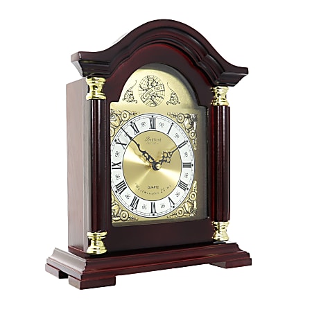 Bedford Clocks Brass Collection Mantel Clock, 11-3/4”H x 14-3/4”W x 5”D, Redwood