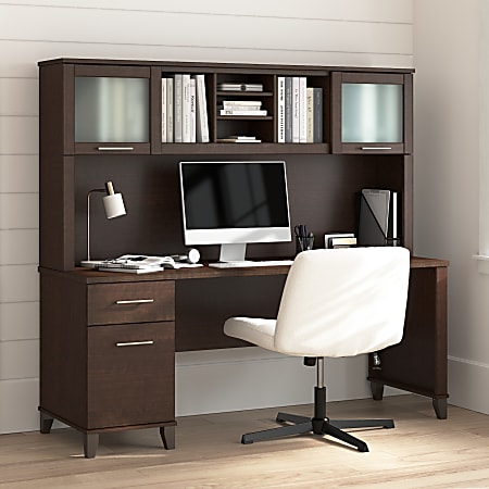 Bush Furniture Somerset Office Desk With Hutch, 72"W, Mocha Cherry, Standard Delivery