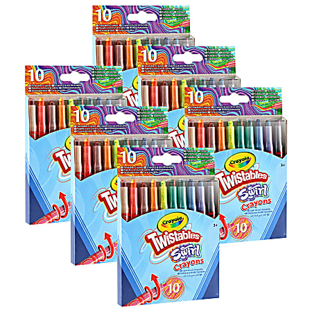 Crayola SWIRL Mini Twistable Crayons, 10 Per Pack, Set Of 6 Packs