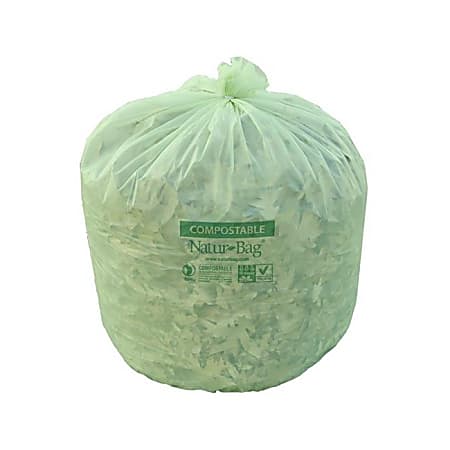 Natur Bag Compostable Trash Liners, 33 Gallons, Green, 25 Bags Per Roll, Case Of 8 Rolls