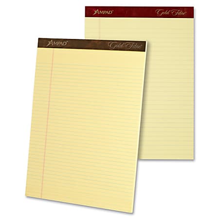 TOPS Gold Fibre Premium Rule Writing Pads - Letter - 50 Sheets - Watermark - Stapled/Glued - 0.34" Ruled - 20 lb Basis Weight - 8 1/2" x 11" - Yellow Paper - Micro Perforated, Bleed-free, Chipboard Backing - 4 / Pack
