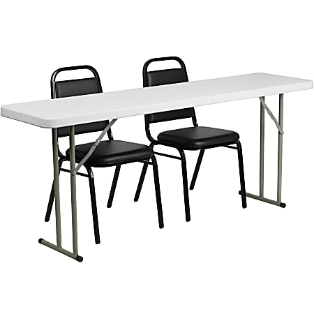 Flash Furniture Plastic Folding Training Table with 2 Trapezoidal-Back Stack Chairs, 29"H x 72"W x 18"D, Black/White