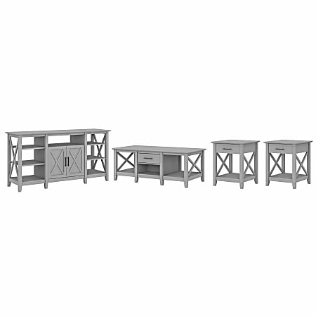 Bush Furniture Key West Tall TV Stand With Coffee Table And Set Of 2 End Tables, Cape Cod Gray, Standard Delivery