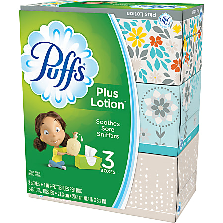 Puffs® Plus Lotion™ Facial Tissues, 2 Ply, White, Case Of 3 Boxes
