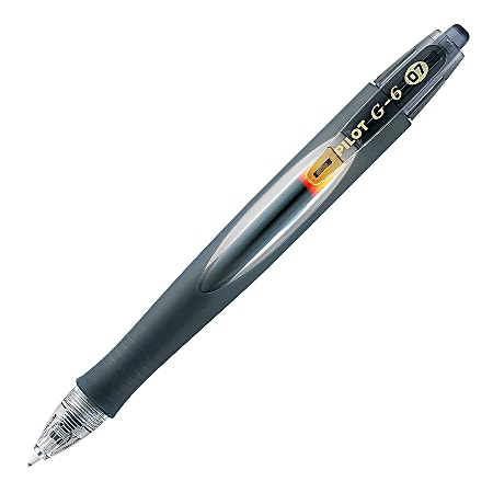 Pilot® G-6 Retractable Gel Ink Rollerball Pens, Fine Point, 0.7 mm, Black Barrel, Black Ink, Pack Of 12 Pens