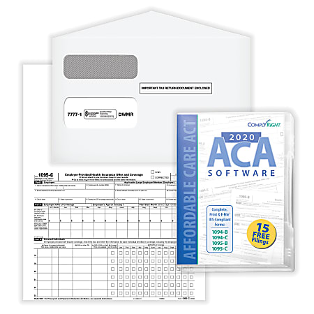 ComplyRight™ 1095-C Tax Forms Sets, Employer-Provided Health Insurance Offer And Coverage Forms With Envelopes And ACA Software, Laser, 8-1/2" x 11", Sets For 50 Employees