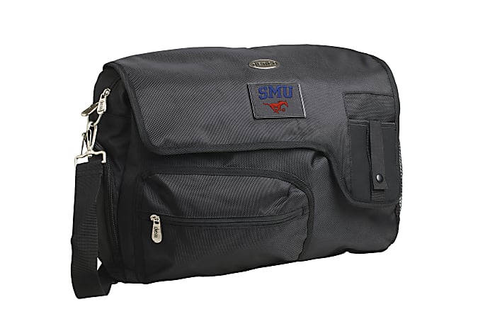 Denco Sports Luggage Travel Messenger Bag With 15" Laptop Pocket, SMU Mustangs, 15 1/4"H x 12"W x 1 1/4"D, Black