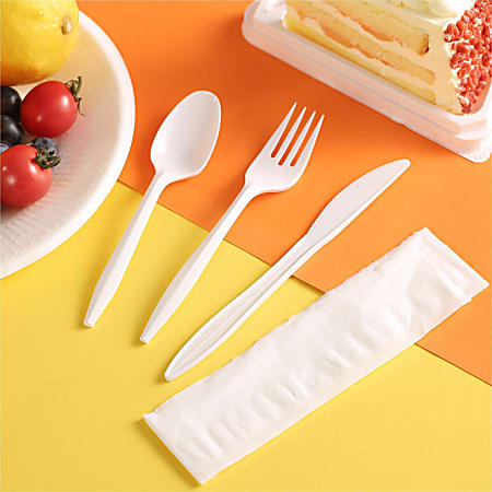 Genuine Joe Fork/Knife/Spoon Utensil Kit - 250/Carton - White Genuine Joe Fork/Knife/Spoon Utensil Kit - 250/Carton - White