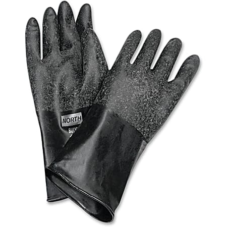 NORTH 14" Unsupported Butyl Gloves - Chemical Protection - 10 Size Number - Butyl - Black - Water Resistant, Durable, Chemical Resistant, Ketone Resistant, Rolled Beaded Cuff, Comfortable, Abrasion Resistant, Cut Resistant, Tear Resistant