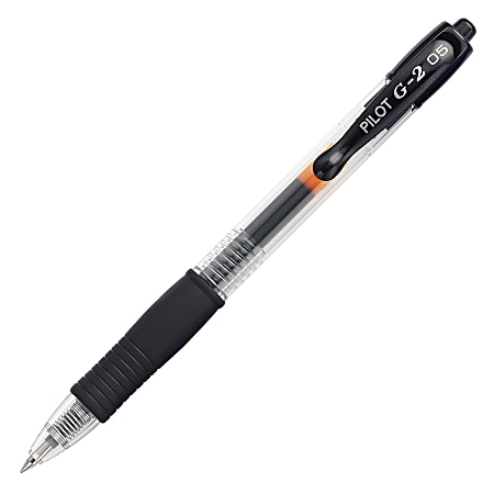 Pilot® G-2™ Retractable Gel Pen, Extra Fine Point, 0.5 mm, Clear Barrel, Black Ink