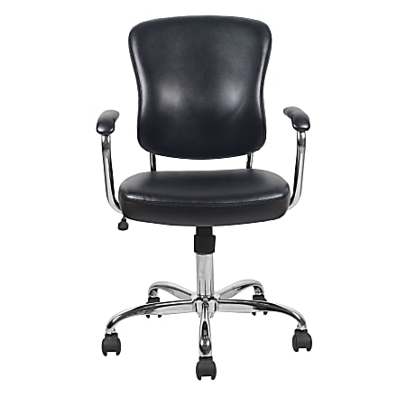OFM Essentials Bonded Leather Mid-Back Chair, Black/Chrome