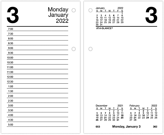 AT-A-GLANCE® Daily Loose-Leaf Desk Calendar Refill, 3-1/2" x 6", January To December 2022, E717T50