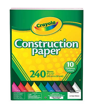 Construction Paper, 9 x 12, Assorted Colors, 240 Sheets/Pack