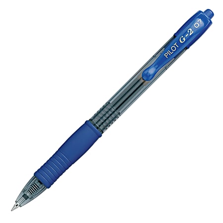 Pilot® G-2™ Retractable Gel Pen, Fine Point, 0.7 mm, Clear Barrel, Blue Ink