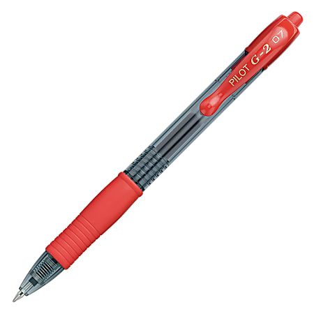 Pilot G2 Retractable Gel Pen, Fine Point, 0.7 mm, Clear Barrel, Red Ink