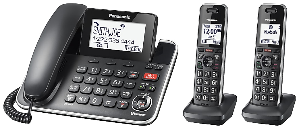 Panasonic&reg; LinktoCell Dect 6.0 Expandable Corded/Cordless Phone With Digital Answering System And Smart Call Blocker, KX-TGF882B