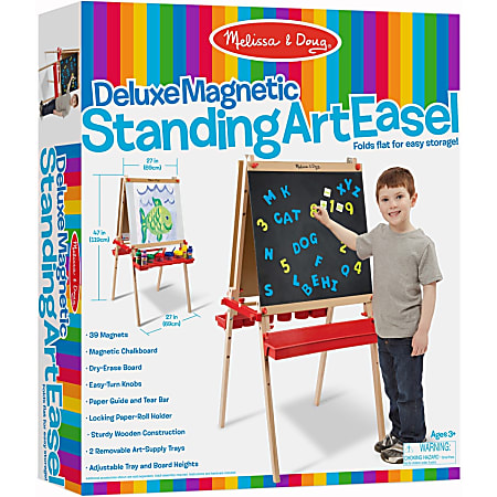 Melissa & Doug Deluxe Floor Easel/Magnetic Dry-Erase Whiteboard, 27" x 47", Wood Frame With Pine Finish